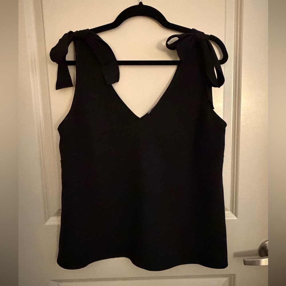 Amanda Uprichard Black V-Neck Top with Bow Straps | Size Large